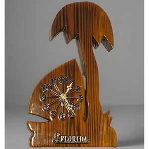 Vintage Florida Palm Tree Wood Wall Clock Handmade Rustic Coastal Decor Air BnB